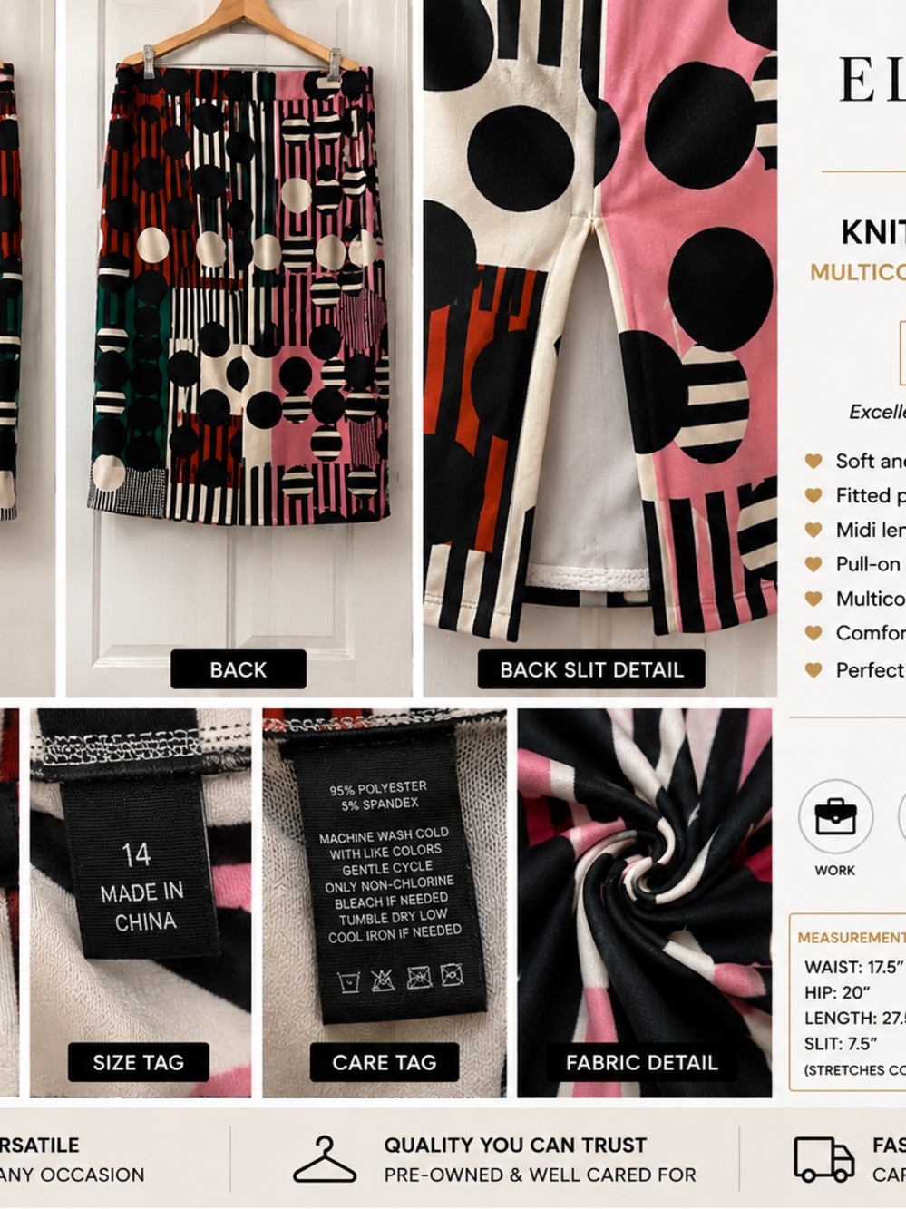 Graphic Dot & Stripe Midi Skirt in Pink, Black & Cream